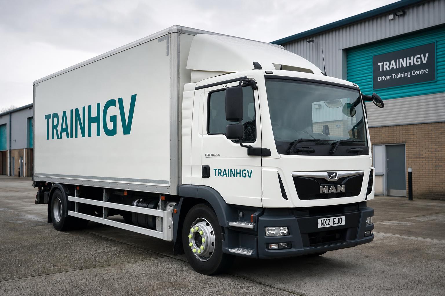 TrainHGV branded Category C Class 2 rigid HGV training lorry